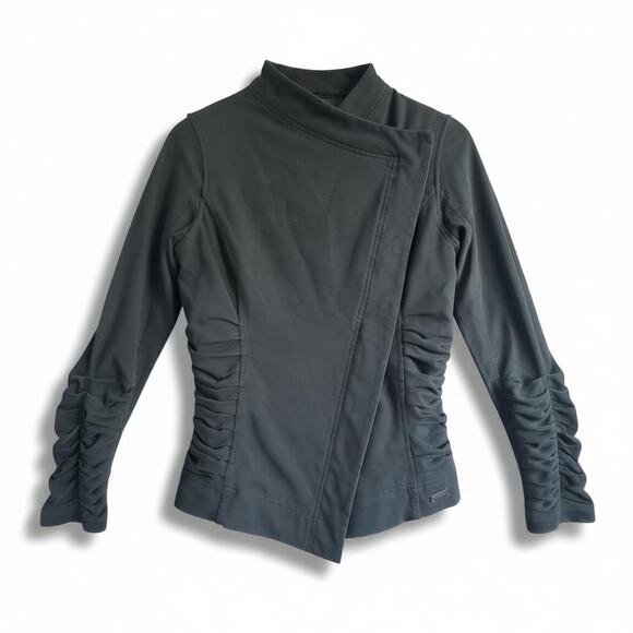 Lululemon Solace Ruched Jacket Black Sz 6 Asymmetril Moto Zip Stretch Athleisure - Picture 1 of 9